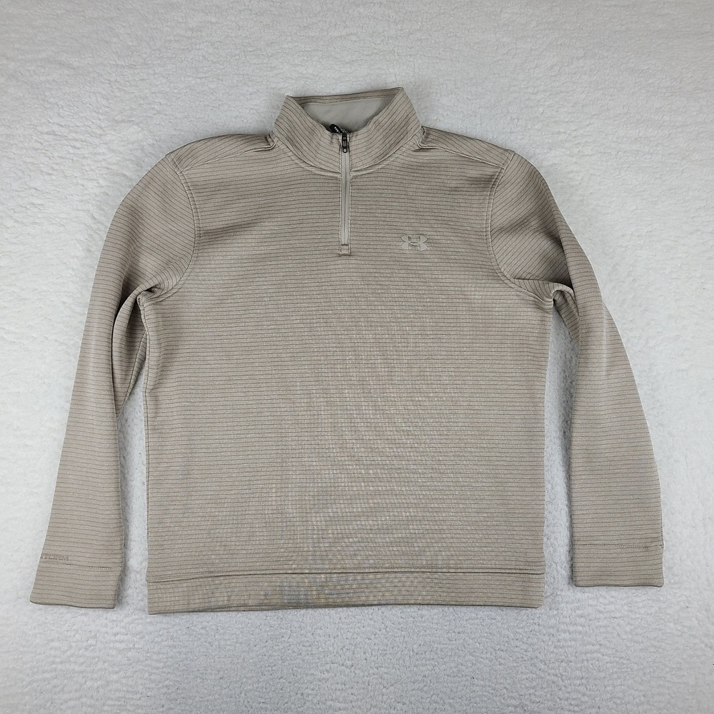 Under Armour Sweater Mens Large Beige Striped Performance‎ Storm Tech Golf